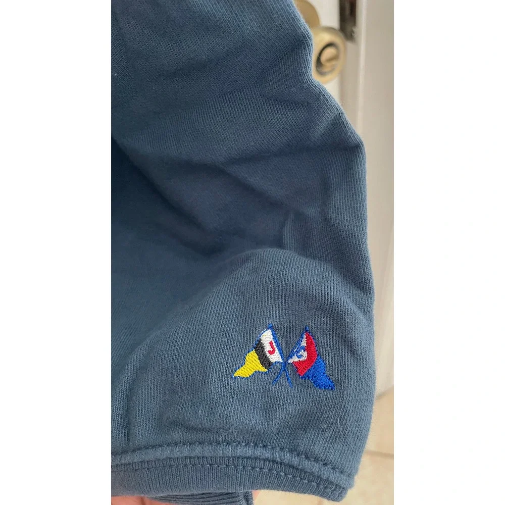 J. Crew Men Quarter Zip Sweatshirt Slate Blue Mock Neck Flag Logo